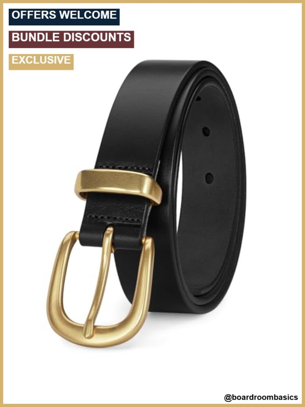 Full Grain Leather Women's Belt 1.1" Wide Gold Buckle Dress Belt Gift Box